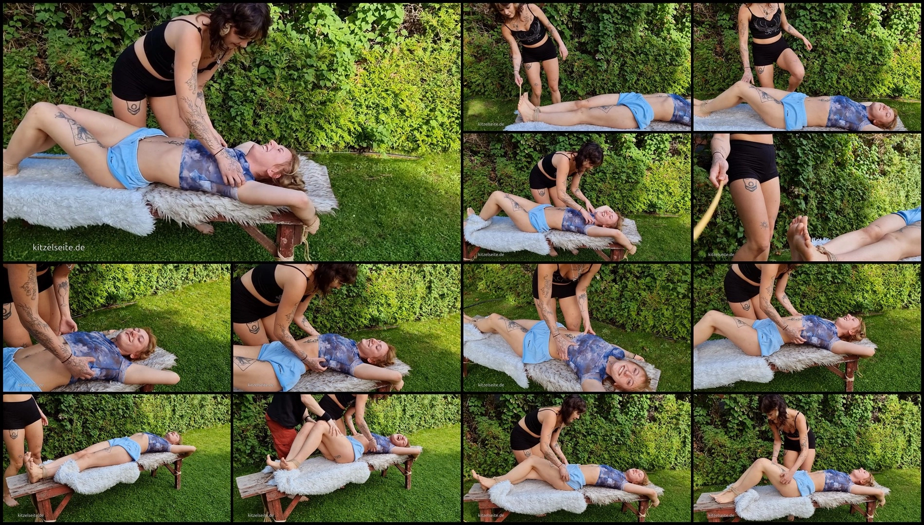 KitzelseiteTickleFun – Kovaluna & Lilith Tickling Kovaluna on a bench in the garden- ff, Tickling...