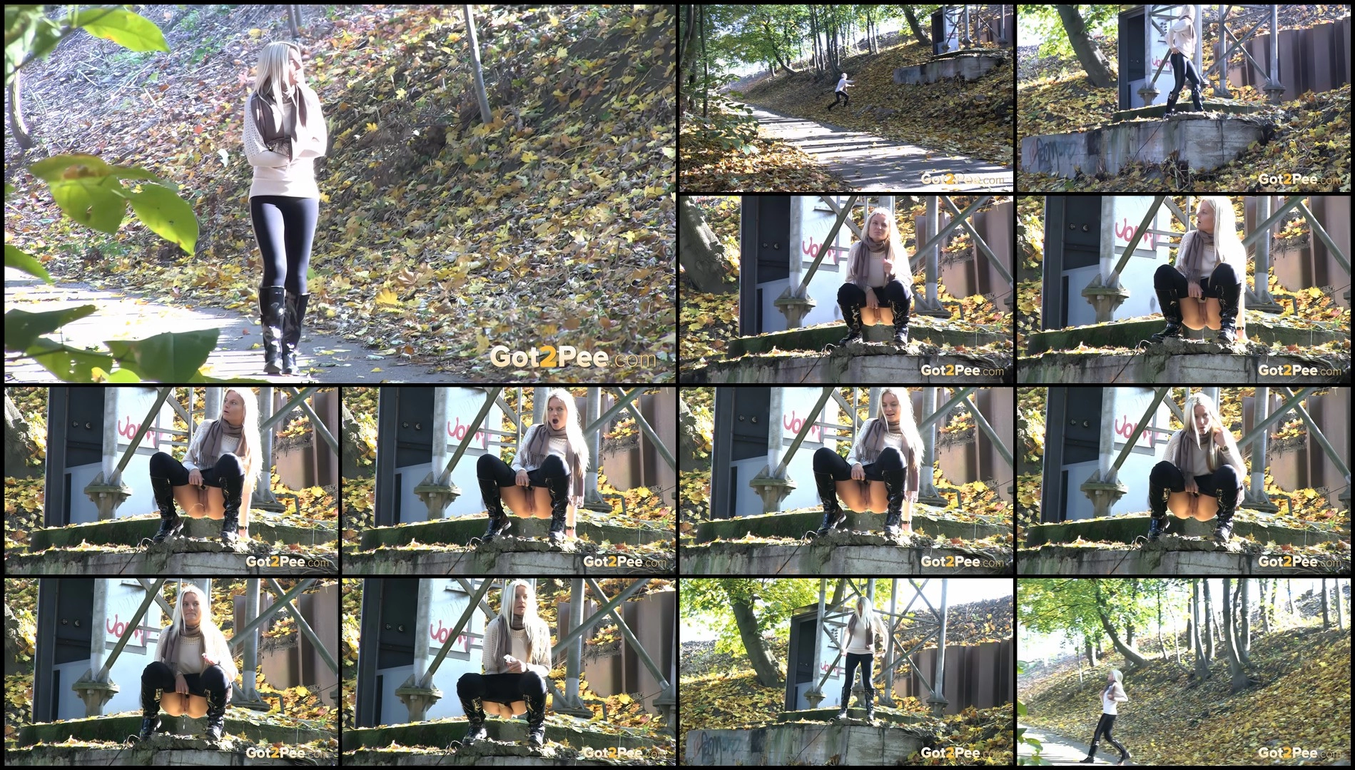Cute blonde sparkles off her piss at sunlight