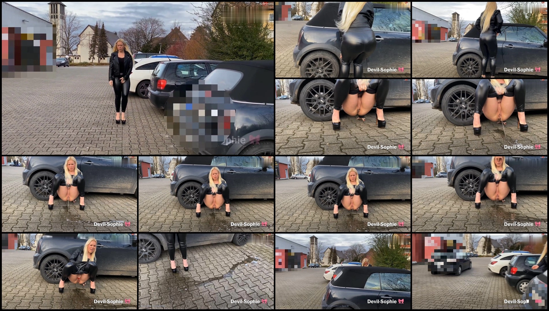 SteffiBlond – Extremely filthy latex ass pissing directly in the supermarket parking lot